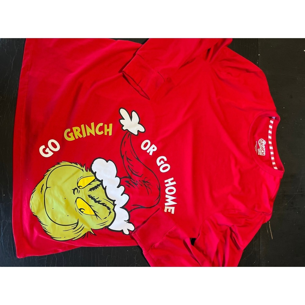 Grinch Go Grinch or Go Home‎ Graphic Holiday Long Sleeve Red Top